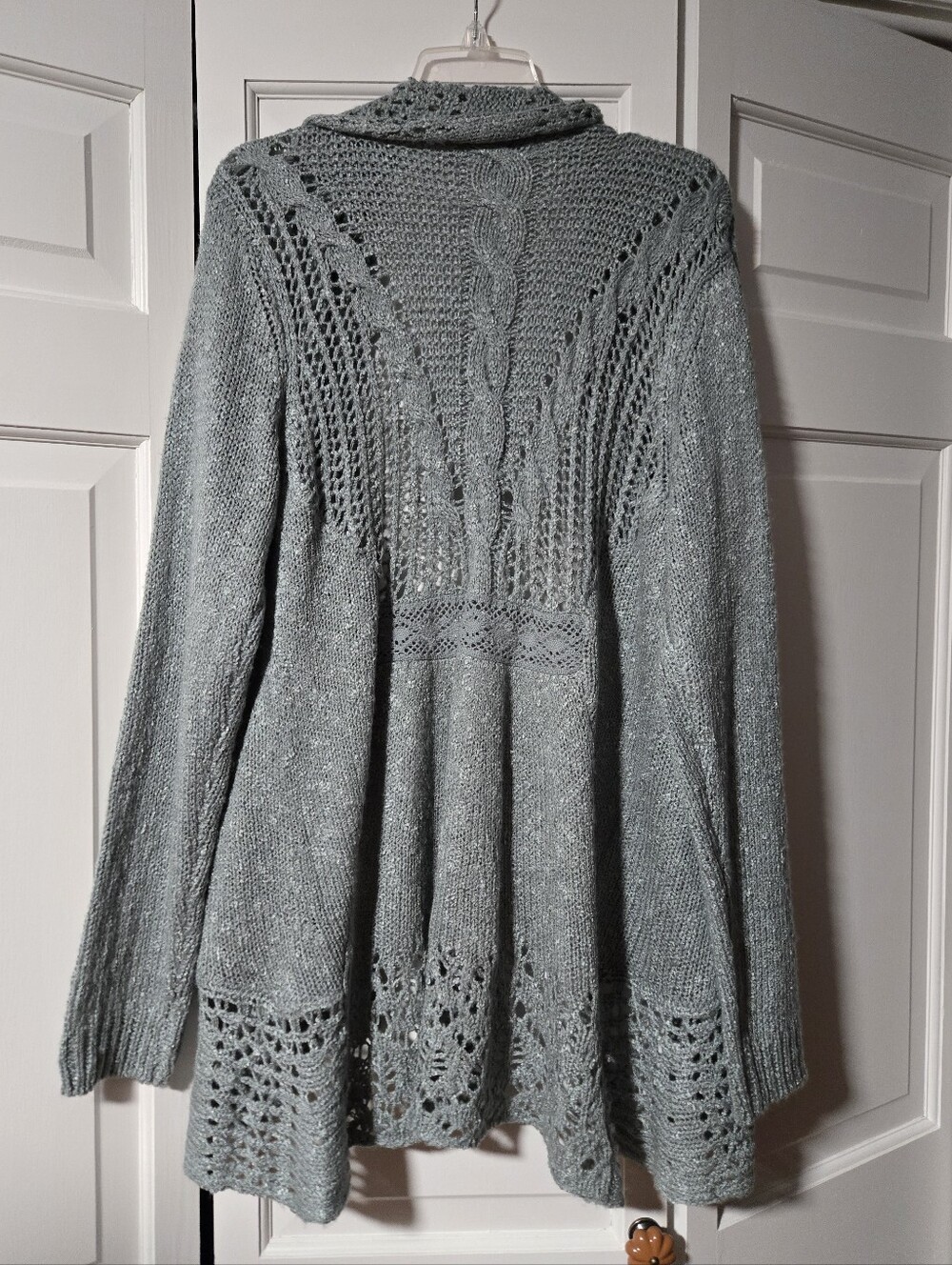Vintage America Blue Gray Openwork Cable-Knit Cardigan